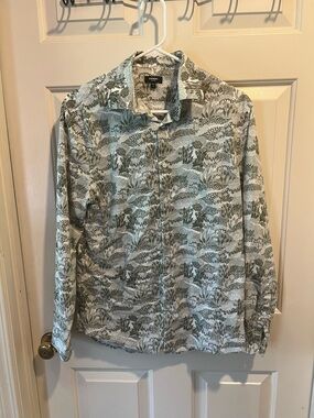 Express Olive & White Printed Long-Sleeve Shirt